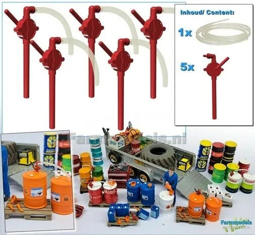 5x HAND PUMP + TRANSPARENT PIPE Ø1.5mm. Hand pump Resin, DEEP RED (Krampe red) Delivered sprayed 1:32 421027